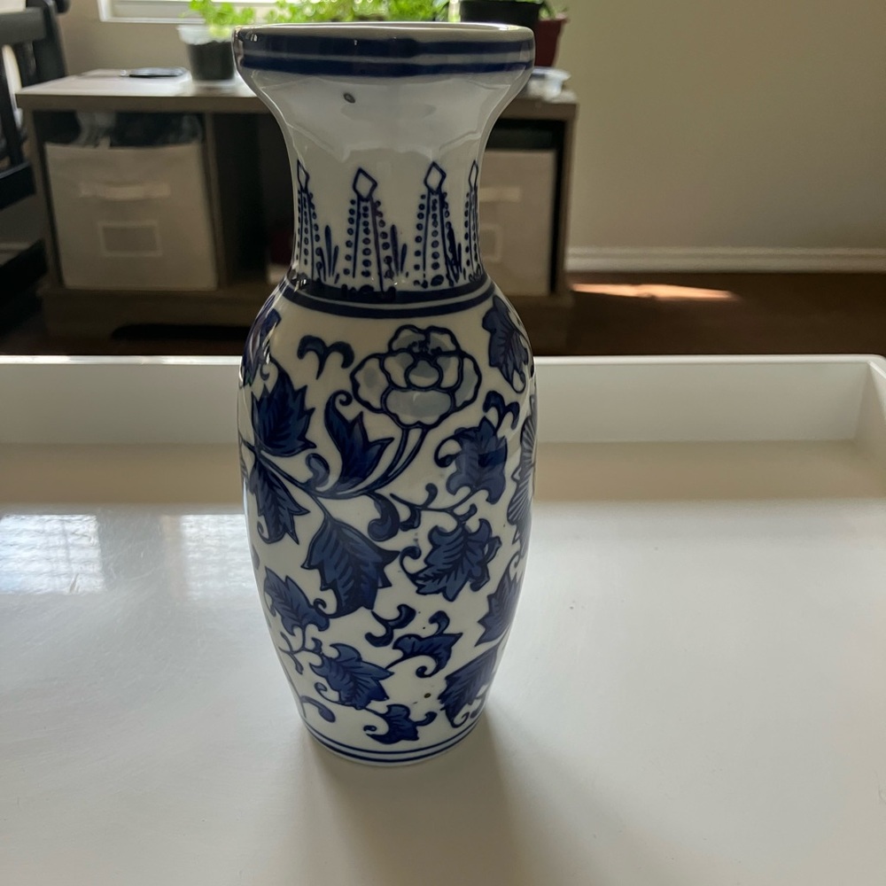 Blue and White Floral Ceramic Vase